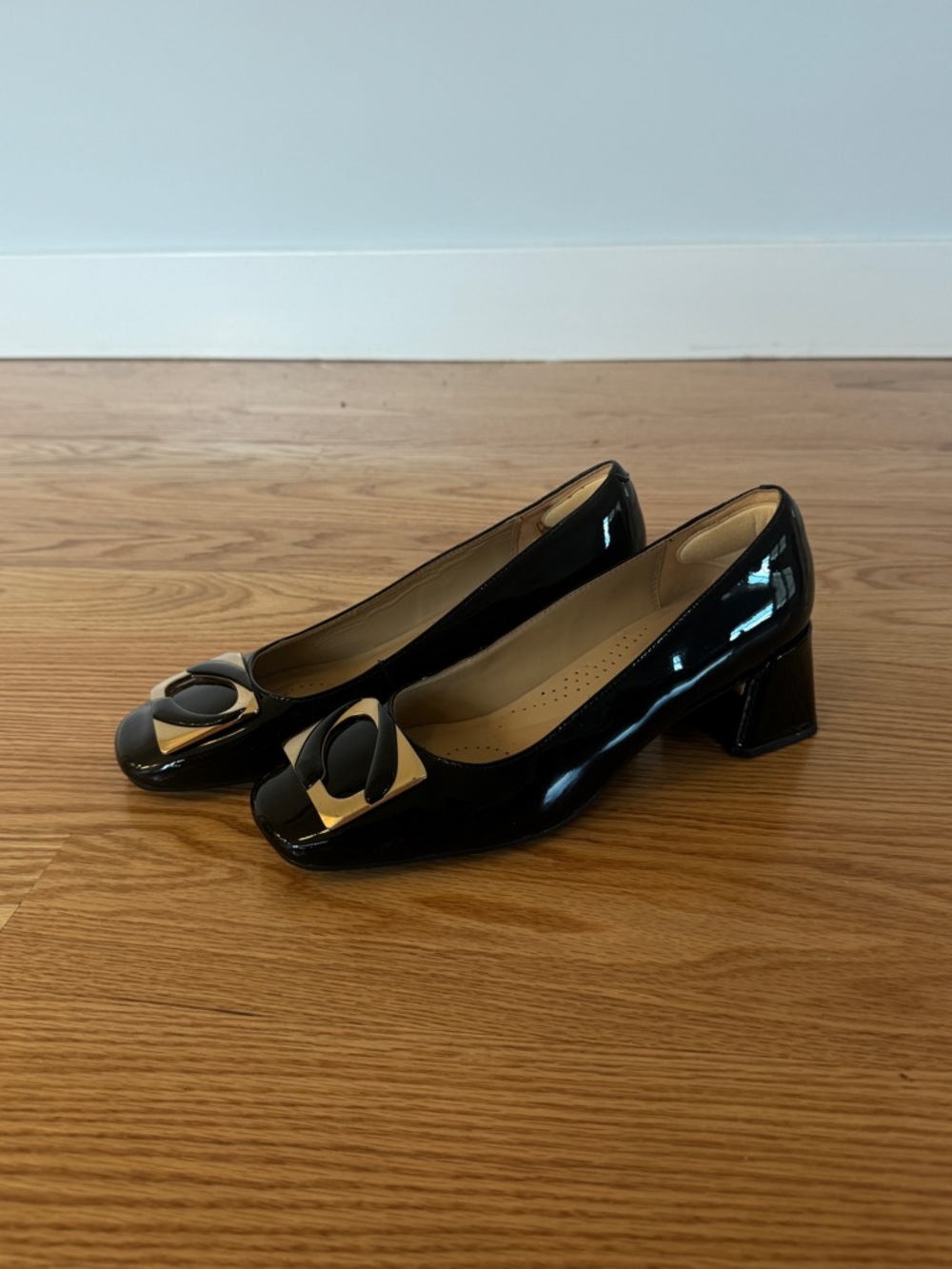 Clark Heels Size 6.5 Black Patent with Decorative Buckle